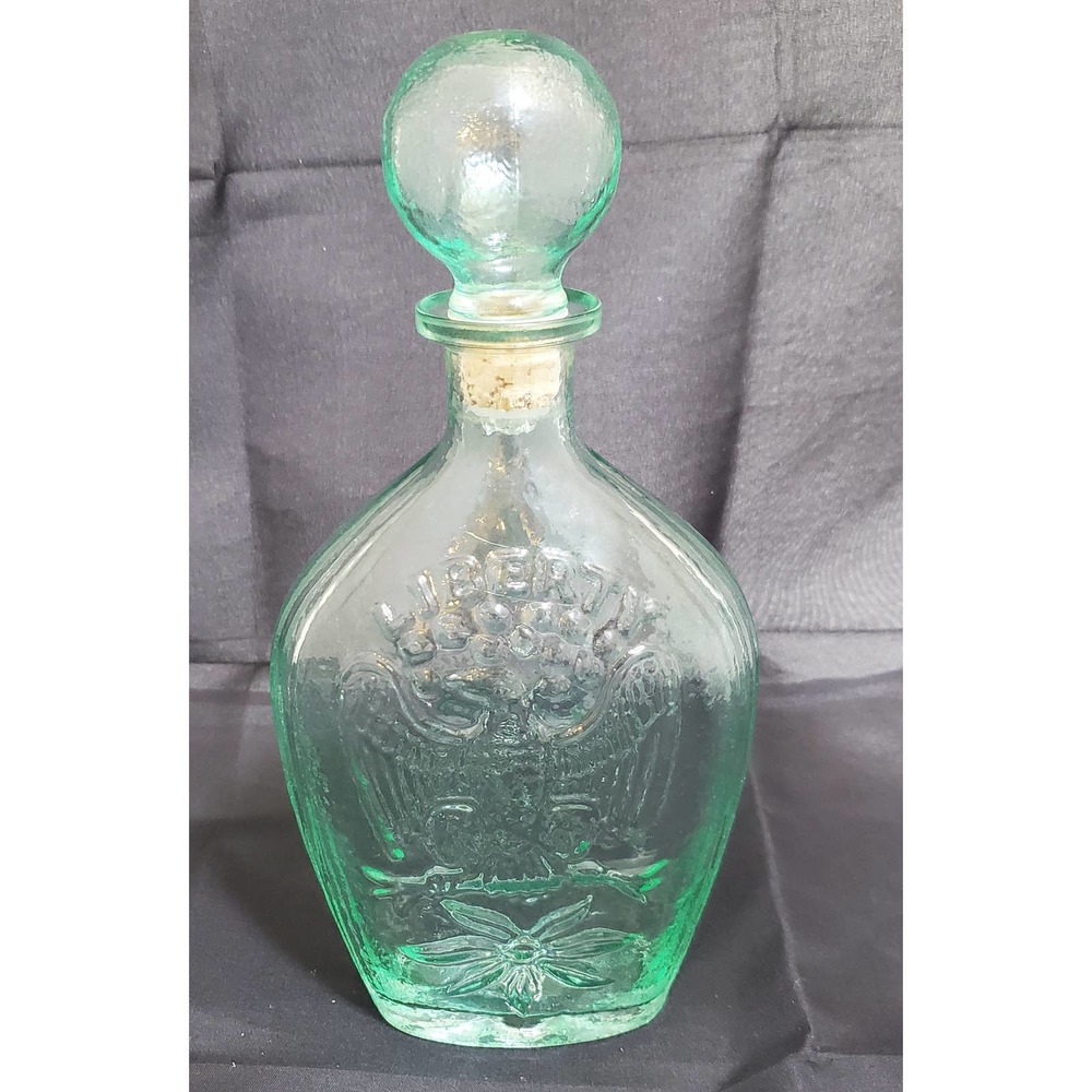 Vintage Green Glass Liberty Eagle Flask Bottle with Stopper